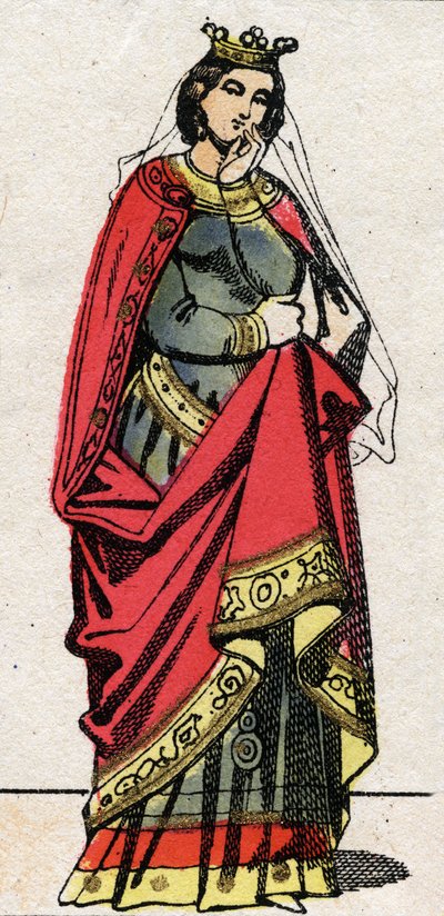 Dinastía carolingia: Retrato de Adelaida de Friuli (o Aelis, circa 850-901) Reina de los Francos, esposa de Luis II el Tartamudo (846-879). Imagen de Épinal de finales del siglo XIX. Colección privada de French School