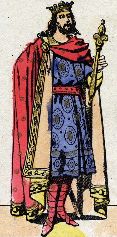 Dinastía carolingia: Retrato de Carlos III el Simple (879-929) rey de los Francos de 898 a 922. Imágenes de Épinal finales del siglo XIX. Colección privada. de French School