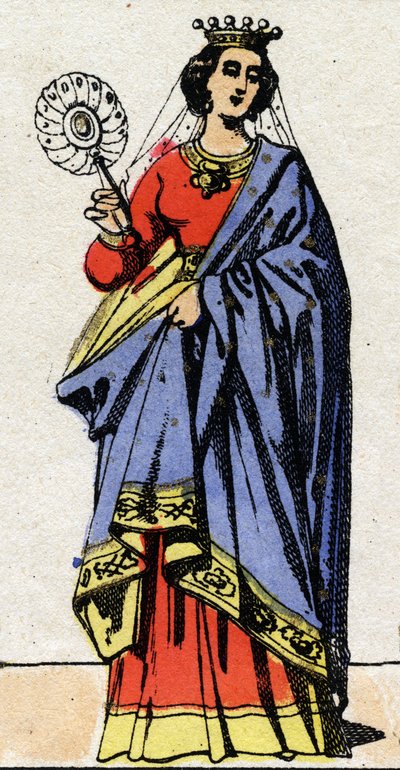 Dinastía Carolingia: Retrato de Edwige de Wessex (circa 903-951) Reina de los Francos esposa de Carlos III llamado el Simple (879-929). Imagen de Épinal de finales del siglo XIX. Colección privada. de French School