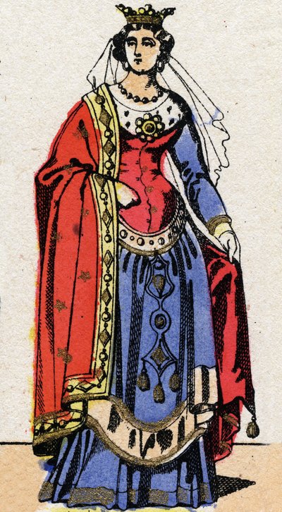 Dinastía carolingia: Retrato de Ermentrude de Orleans (ca. 830-869) Reina de los Francos esposa de Carlos II el Calvo (823-877). Imagen de Epinal de finales del siglo XIX. Colección privada. de French School