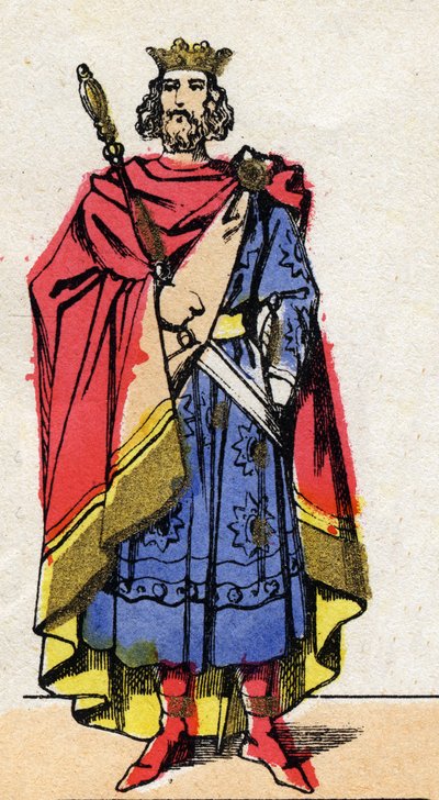 Dinastía carolingia: Retrato de Lotario (941-986), Rey de los Francos de 954 a 986. Imagen de Épinal de finales del siglo XIX. Colección privada de French School