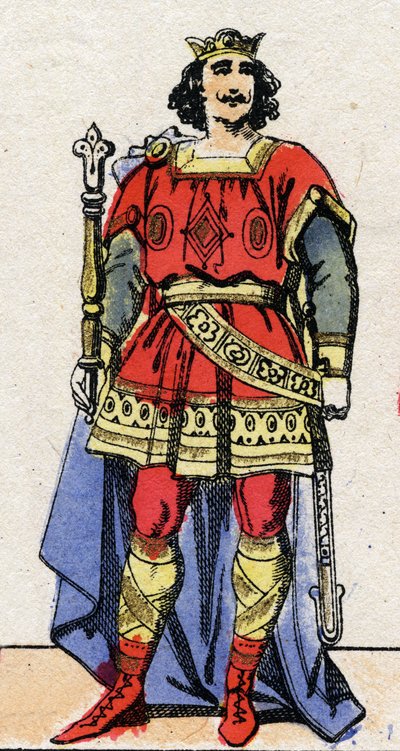 Dinastía carolingia: Retrato de Luis II el Tartamudo (846-879), Rey de los Francos de 877 a 879. Imágenes de Épinal finales del siglo XIX. Colección privada. de French School