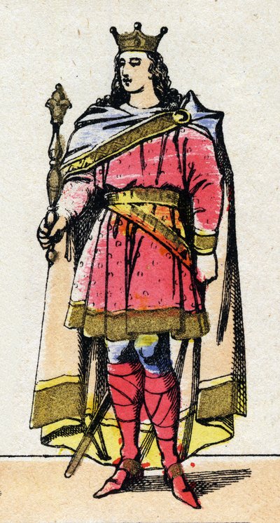 Dinastía carolingia: Retrato de Luis V llamado el Holgazán (967-987), rey de los Francos de 986 a 987. Imagen de Epinal de finales del siglo XIX. Colección privada. de French School