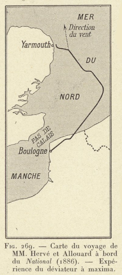 Mapa del viaje de MM Herve y Allouard a bordo del National (1886), Experiencia del desviador a máxima de French School