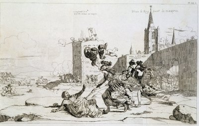 Caricatura de Mademoiselle de Montpensier (Grande Mademoiselle) “barriendo a Mazarin y sus partidarios de Francia” de French School