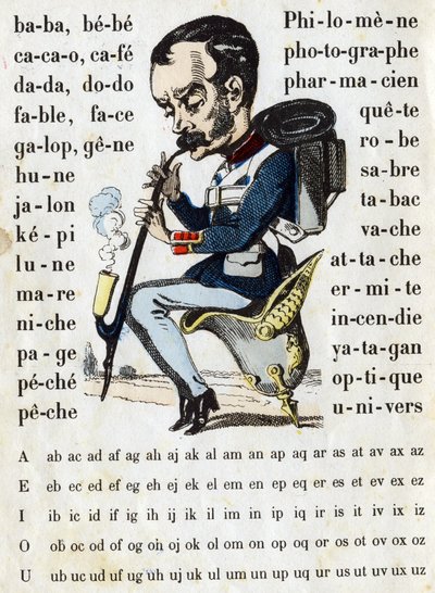 Caricatura en un traje de acorazado prusiano. ABC militar (alfabeto - abecedario). Imágenes de Epinal de French School