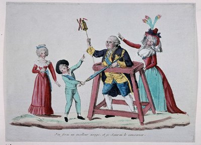 Caricatura de la familia real (Luis XVI y María Antonieta con sus hijos) durante la Revolución Francesa, circa 1790 - Museo Carnavalet de French School