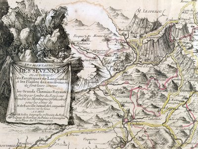 Cartucho de un mapa de la región de Cevennes, 1703 de French School