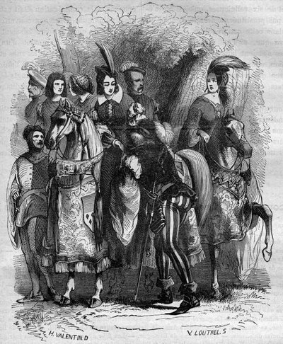 Caso de la Torre de Nesle: la princesa Margarita de Borgoña (1290-1315) y sus dos hermanas (Juana y Blanca) acusadas de adulterio - Grabado en “Histoire de la prostitution et de la débauche dans tous les peuples du globe depuis l