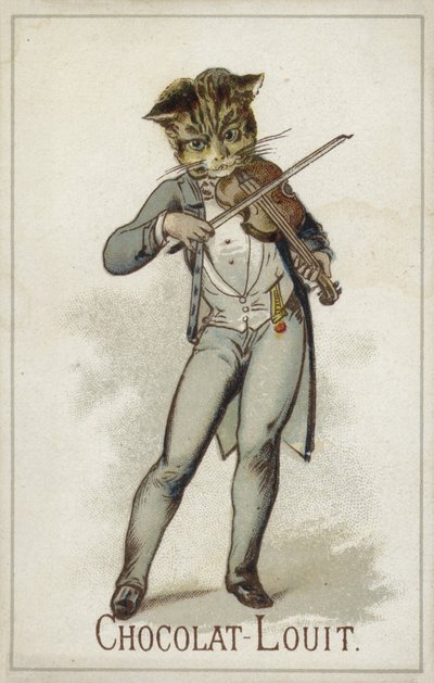 Gato tocando el violín de French School