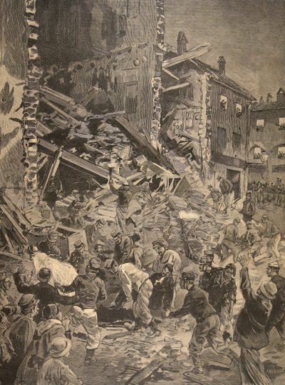 Catástrofe en Biot, ilustración de Le Petit Journal: Suplemento ilustrado, 1898 de French School