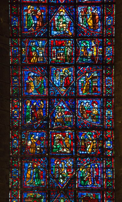 Catedral de Chartres, vidriera: vida de San Fulberto, obispo de Chartres en el siglo XI (detalle) de French School