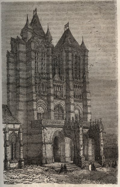 Catedral Notre-Dame de Noyon en el Oise, Picardía - grabado en “Histoire de France” por Victor Duruy (1811-1894) - 1882 de French School