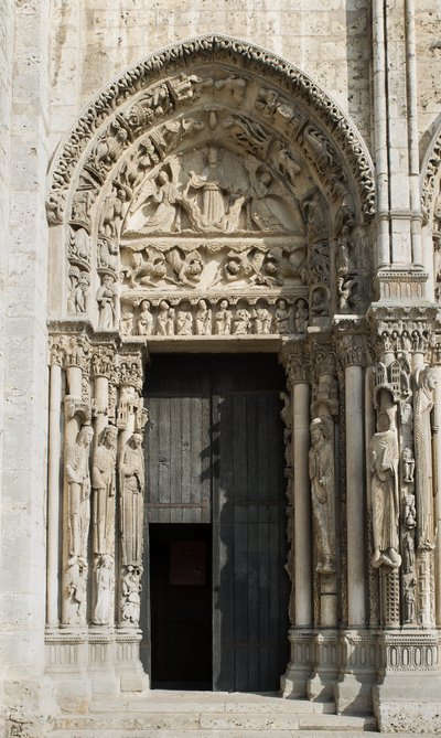 Catedral de Chartres, bahía a la izquierda de la puerta real mirando al oeste, llamada la ascensión de French School