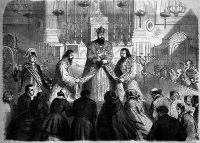 Rito católico - Misa - 26 de enero de 1860: Misa celebrada según el rito armenio por el superior de los mechitaristas en la iglesia de Notre Dame des Victoires, París. Grabado en “Le Monde Illustré” n°147 del 4 de febrero de 1860. de French School