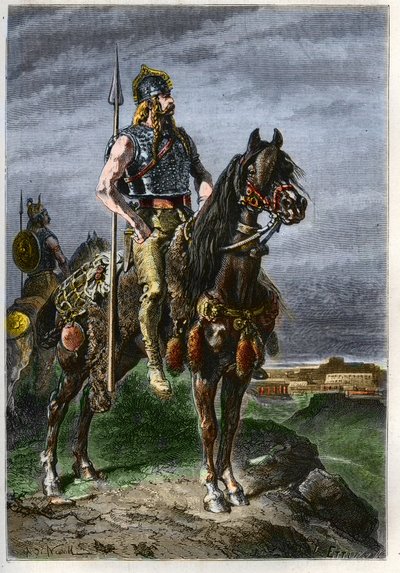 Cavalier Gaulois - Galos a caballo en el antiguo Imperio Romano - grabado de “L