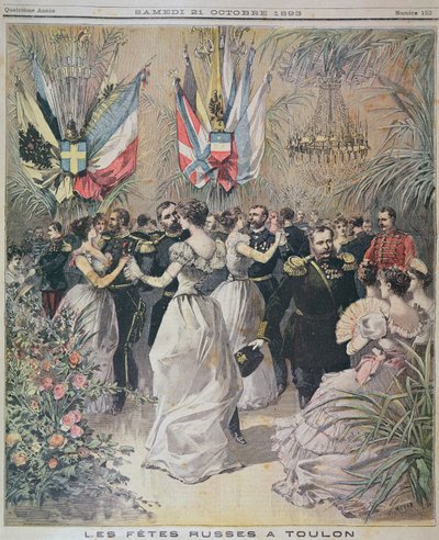 Celebraciones en honor a la visita de la flota rusa en Toulon, portada de Le Petit Journal, 21 de octubre de 1893 de French School