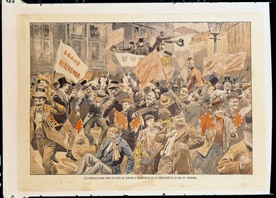 Celebraciones en las calles de Londres tras la noticia de la conclusión de la paz en el Transvaal, mayo de 1902 (impresión) de French School