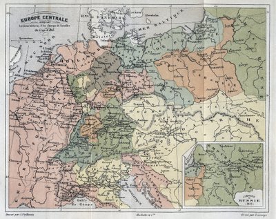 Europa Central mostrando los sitios históricos y campos de batalla de 1792-1813 - grabado en 