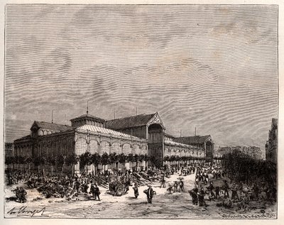 Mercados centrales en París en el siglo XIX - grabado en “La France illustrée: géographie, histoire, administration statistique” por V.A. Malt-Brown. 1884 de French School