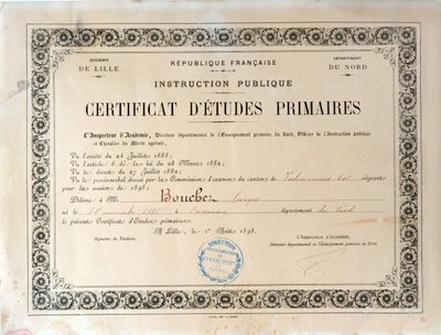 Certificado de Educación Primaria, Academia de Lille, 1898 de French School