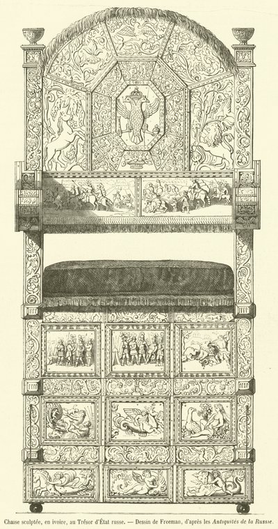 Silla esculpida en marfil, en el Tesoro del Estado ruso de French School