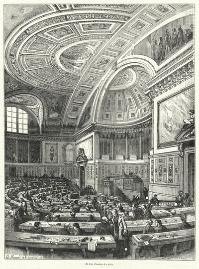 Cámara de los Pares, cámara alta del parlamento francés desde 1814 hasta su abolición tras la Revolución de 1848 (grabado) de French School