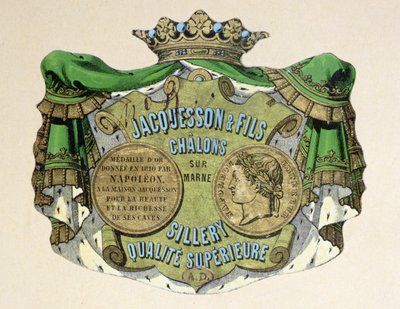 Etiqueta de champán para Jacquesson & Fils, Champagne Sillery Marque, mediados del siglo XIX de French School