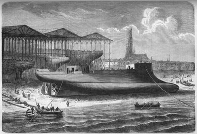Astillero naval: el ariete acorazado "Sphinx", construido para el gobierno francés por los "Chantiers et ateliers de l