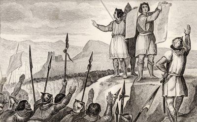 Carlos II (823-77) el Calvo y su hermano Luis el Germánico hacen un tratado en Estrasburgo en 842, de 
