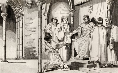 Carlos IV (1294-1328) el Hermoso recibe una súplica en la corte, de 