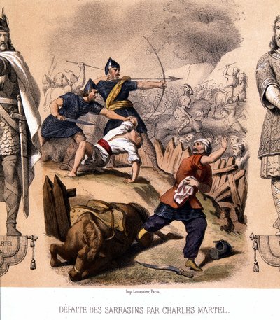 Carlos Martel derrotó a los sarracenos en Poitiers, 732 de French School