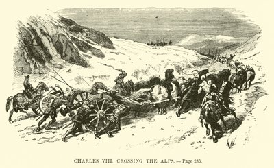 Carlos VIII cruzando los Alpes de French School