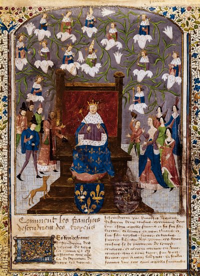 Carlos VII con el árbol genealógico de la Casa de Valois, de las 