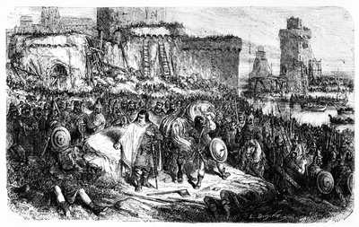 Carlos el Gordo en el sitio de París por los normandos en 886 de French School