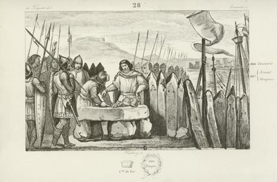 Carlos el Gordo paga a los vikingos 700 piezas de plata para que abandonen el asedio de París, 886 de French School
