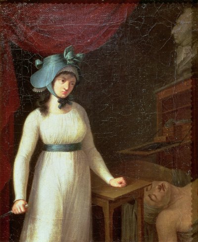 Charlotte Corday (1768-93) y el asesinato de Jean Paul Marat (1743-93) en su baño de French School