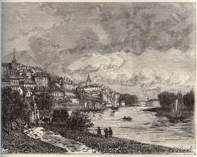 Chateau-Gontier - Mayenne en la región de Países del Loira - grabado en “La France illustree: geografía, historia, administración estadística” por V.-A. Malt-Brown. 1884 de French School
