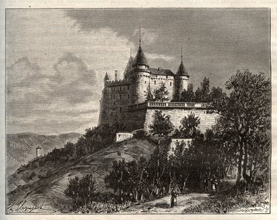 Chateau de Mercues - Cahors - grabado en “La France illustrée: geografía, historia, administración estadística” por V.A. Malt-Brown. 1884 de French School