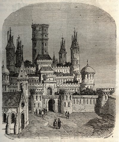Castillo de Montlhéry - castillo fortificado en la comuna de Montlhéry, en el antiguo país de Hurepoix - grabado en "Histoire de France" por Victor Duruy (1811-1894) - 1882. de French School