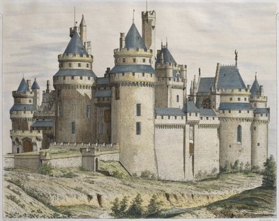 Chateau de Pierrefonds, ilustración de Le Moniteur des architectes, grabado por Bosredon de French School