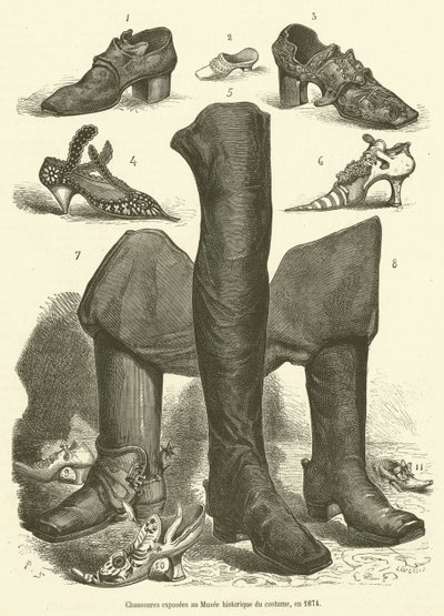 Zapatos expuestos en el Museo Histórico del Traje, en 1874 de French School