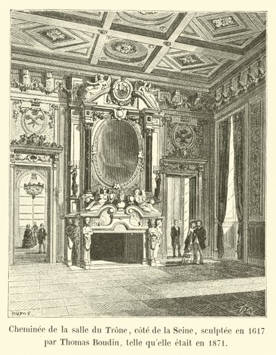 Chimenea de la sala del trono, lado del Sena, esculpida en 1617 por Thomas Boudin, tal como estaba en 1871 de French School