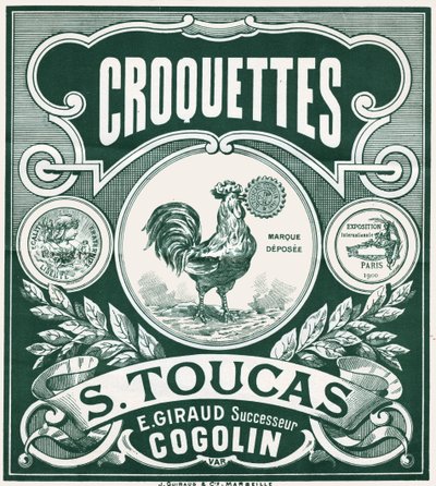 Croquetas de pollo. c.1900 (grabado) de French School