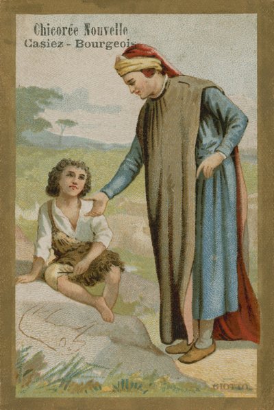 Tarjeta comercial de Chicoree nouvelle, Cimabue descubriendo a Giotto de French School