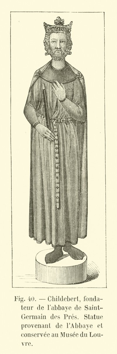Childeberto, fundador de la abadía de Saint-Germain des Prés, estatua proveniente de la Abadía y conservada en el Museo del Louvre de French School