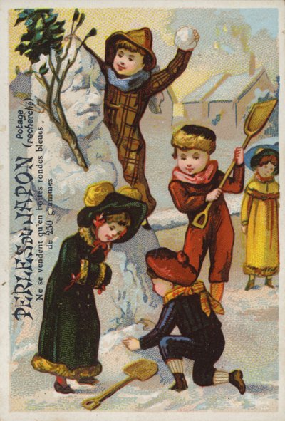 Niños construyendo muñeco de nieve, Perlas de Japón de French School