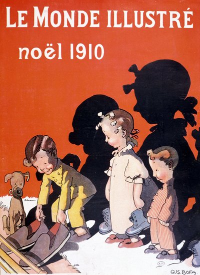 Niños dejando sus zapatos frente a la chimenea para Santa Claus - en "Le Monde Illustré" de French School