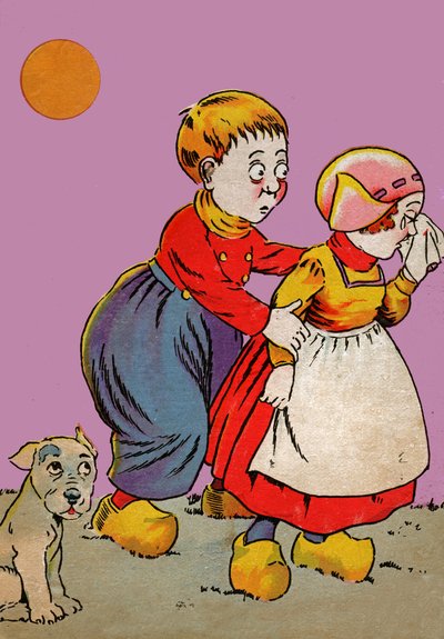 Niños en Bretaña. c.1910 (grabado) de French School