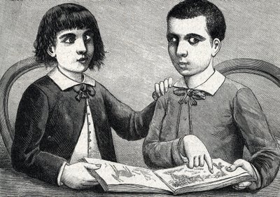 Niños con estrabismo convergente y divergente o ojos cruzados (grabado) 1888 de French School